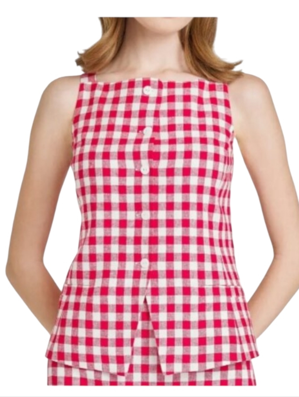 Wayf x Styled By Coco! Gracie gingham linen blend button-up vest. Size Large